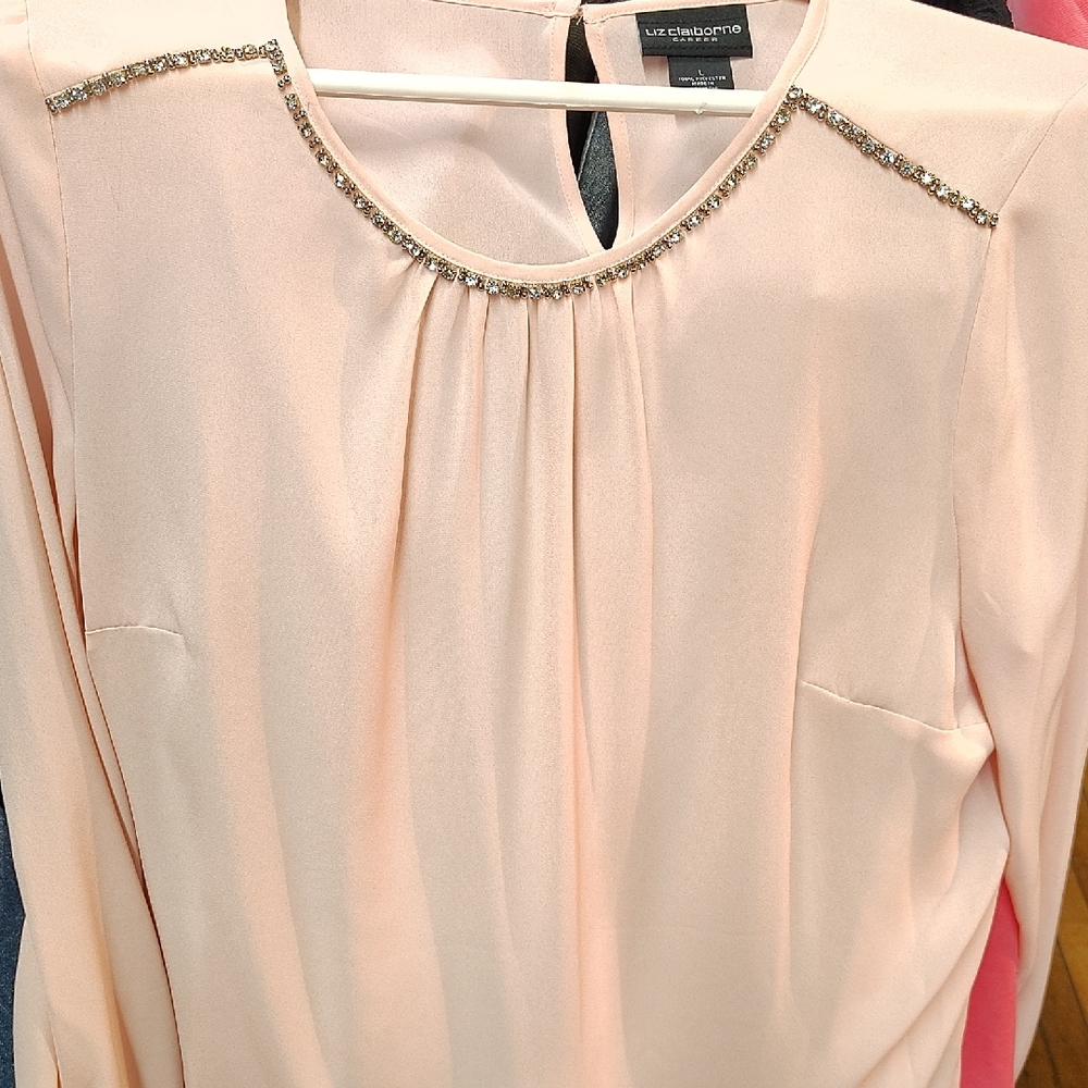 Liz Claiborne Light Pink Top with Beaded Neckline